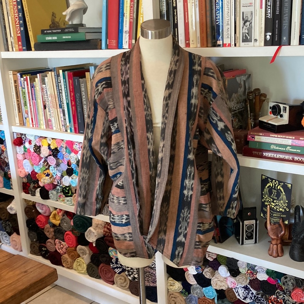 Vintage 80s Bohemian Multicolor Open Front Cardigan